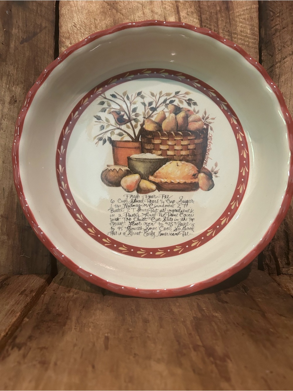 Ceramic Pear Recipe Pie Plate